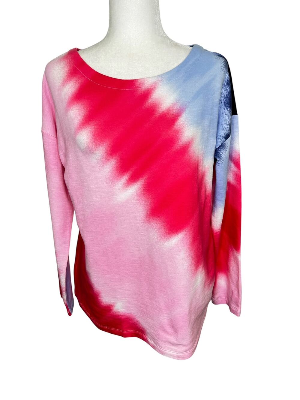 T by Talbots Pink Blue Tie Dye French Terry Long Sleeve Relaxed Casual Fit Top